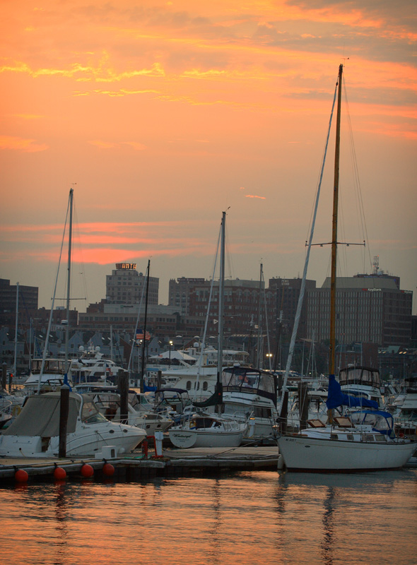 maine coast sunset portland ocean harbor port warf time and temperature building photography